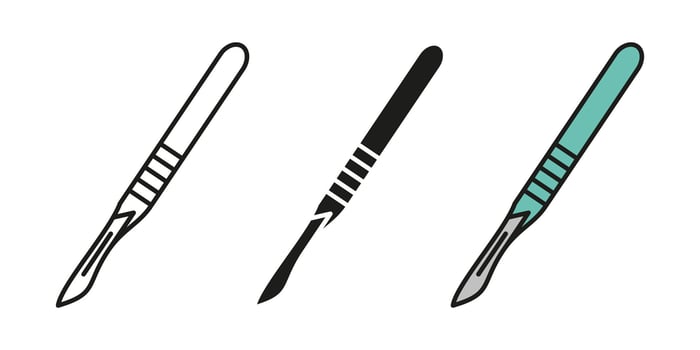 Scalpel icon. Surgery operation symbol. Surgical tool illustration. Surgeon blade sign. Sharp scalpel or lancet pictogram. Medical blade equipment isolated concept. vector