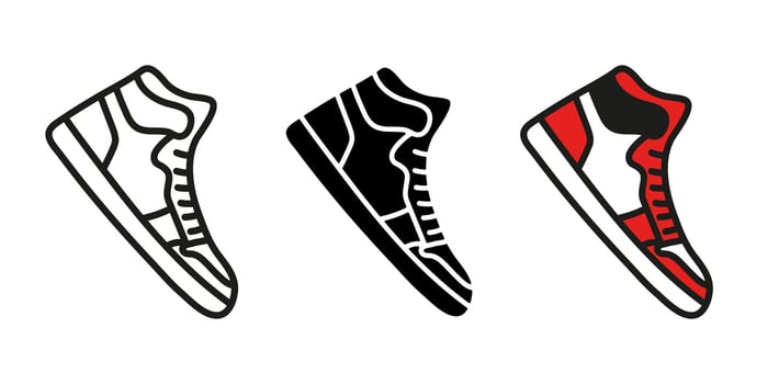 Sneaker icon. Sports shoe illustration. Training shoes symbol. Basketball footwear. High running boots. Stylish and fashionable leather sneakers pictogram. Sneaker silhouette athletic sign. vector