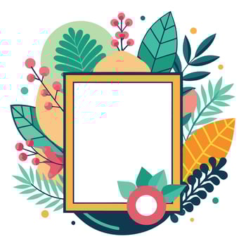a colorful frame surrounded by flowers and leaves vector