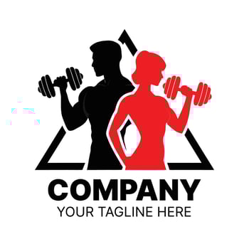 Fitness Logo Featuring a Man and Woman Lifting Weights, Gym logo design template with silhouettes of bodybuilders vector