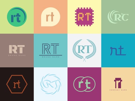RT logo company template. Letter r and t logotype. Set different classic serif lettering and modern bold text with design elements. Initial font typography. vector