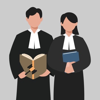 Two lawyers holding books and a gavel, representing justice and law vector