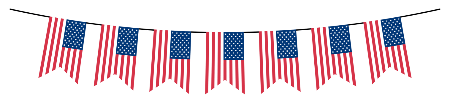 Vertical Bunting with Seven United States of America Flags png