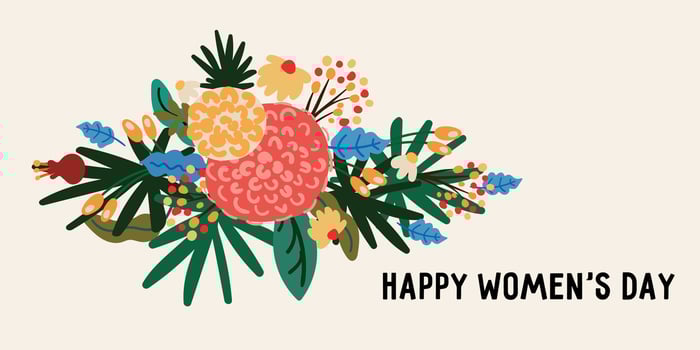 happy women's day with flowers and leaves vector