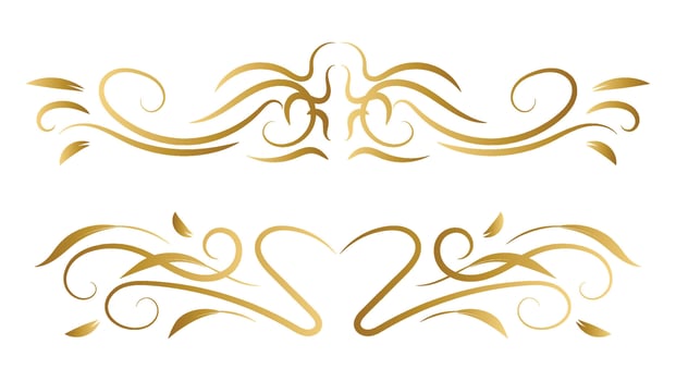golden swirl lines graphic design element set isolated on white background. decorative text dividers and frame border vector
