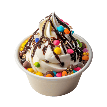 Bright and colorful ice cream sundae in a bowl png