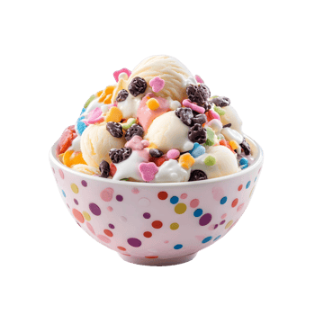Rainbow colored ice cream sundae topped with sprinkles png