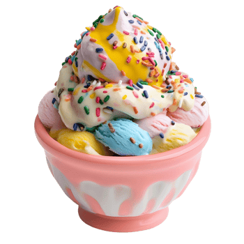 Sweet ice cream sundae with rainbow colors png