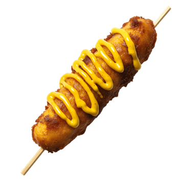 Crispy corn dog with mustard on a stick png