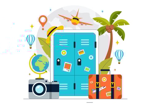 Luggage Keeping Service Design Featuring Lockers for Secure Travel Storage vector