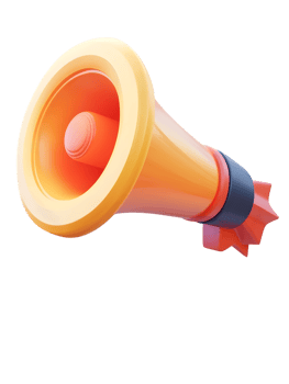 Colorful megaphone in vibrant orange and yellow showcasing its playful design and prominent speaker opening for effective communication and announcements png