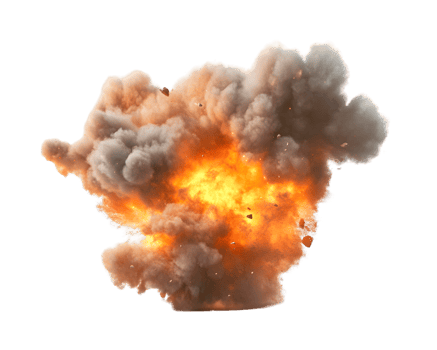 Dramatic explosion with fiery orange and white smoke billowing upward in dynamic burst of energy png