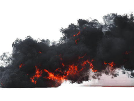 Dramatic scene with dark smoke billowing into the sky while fiery orange glow creates intense contrast, indicating powerful fire or explosion png