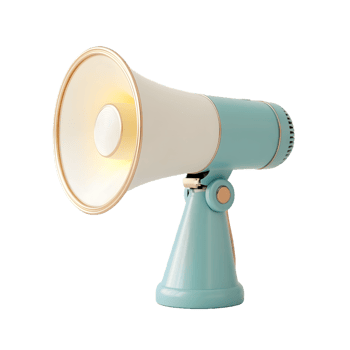 Vintage megaphone with teal base and white horn featuring elegant golden accents that showcase classic communication tools from a bygone era png