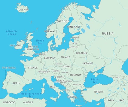 Europe map highlighting countries and borders vector