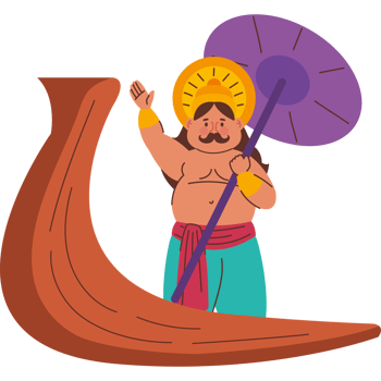 king mahabali in boat celebrating onam png