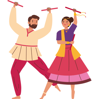 hindu dancers couple with sticks png