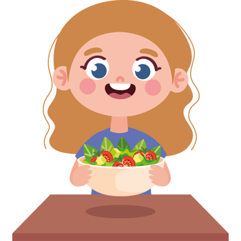 cute girl character eating vegan food png