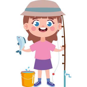 little girl catch fish with fishing rod png