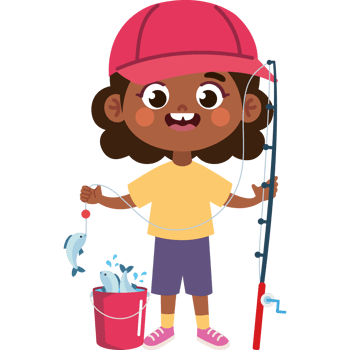 girl fishing with fishing rod and bucket png