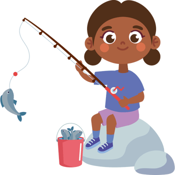 cute girl catch fish with fishing rod png
