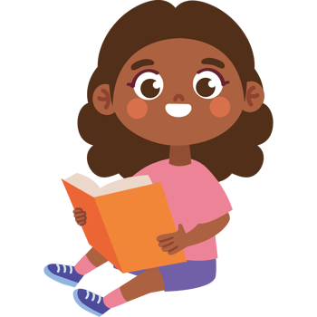 little girl sitting and reading book isolated png