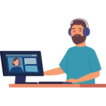 bearded guy working at home and conference meeting png