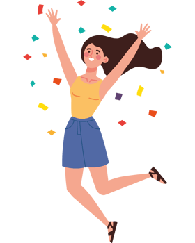 jumping girl celebration with confetti png