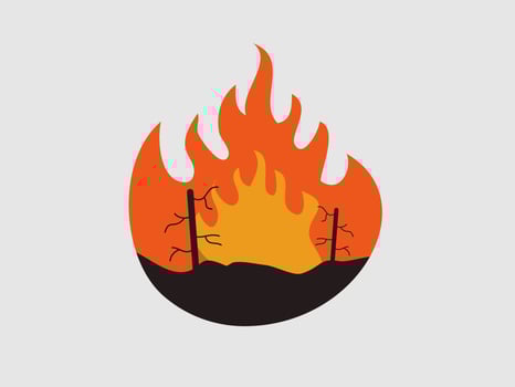 Two barren trees or branches stand within the fire vector