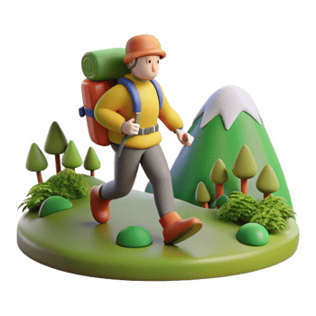 Vibrant hiker with trekking gear png