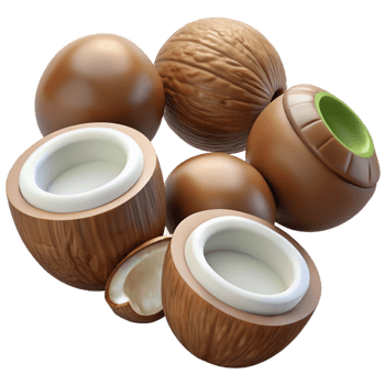 Coconut halves in a natural arrangement png