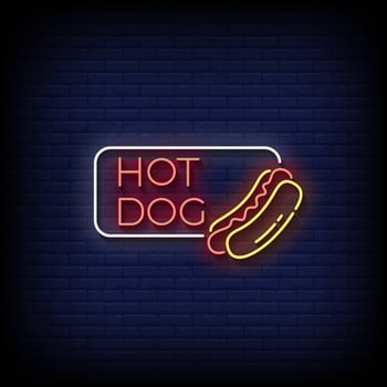 hot dog neon sign with brick wall background vector