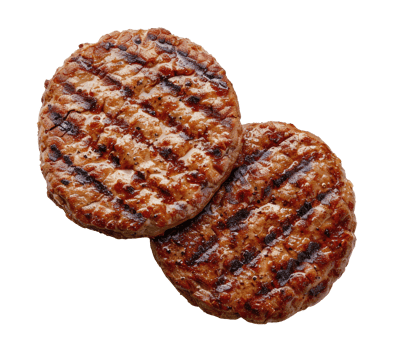 Two grilled burger patties, top view png