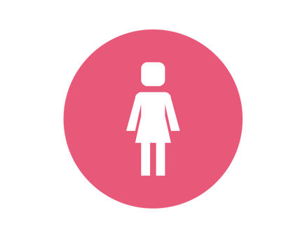Red restroom circle icon button with iconography of woman png