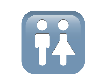 Gradient blue restroom round corner square icon button with iconography of man and woman png
