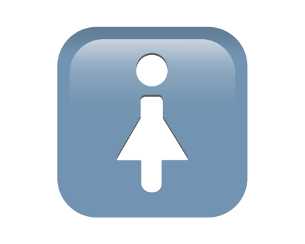 Gradient blue woman restroom round corner square icon button with iconography of man and woman png