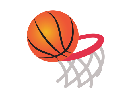 Gradient orange basketbal game ball icon with red ring and net png