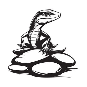 Calm Lizard Sunbathing on Rocks in Its Habitat Image isolated on white background. vector