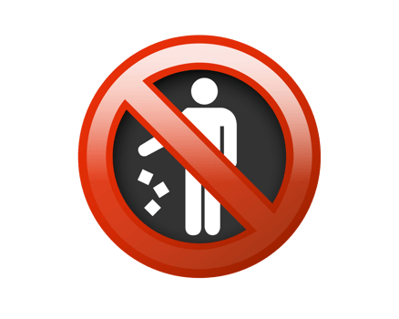 Red circle restricted rubbish icon with people throwing garbage png
