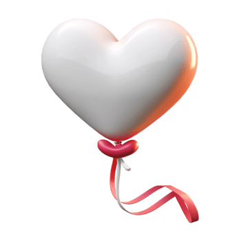 3D white heart-shaped balloon with a ribbon. png
