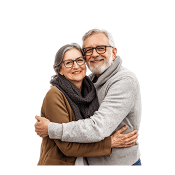 happy senior couple hugging on white background png