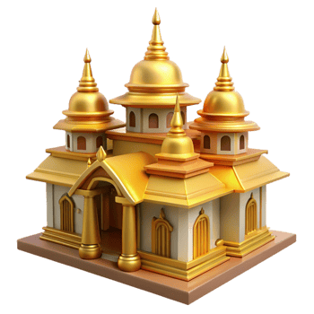 3D golden Buddhist temple with intricate architecture. png