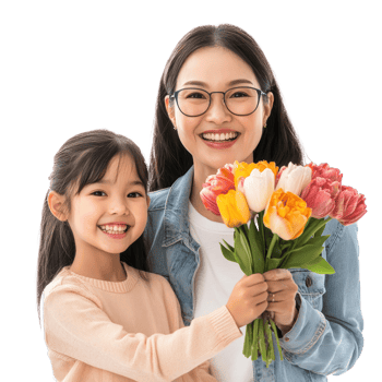 Daughter and mother celebrating womens day concept isolate on transparent background png
