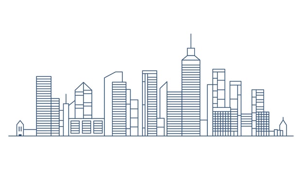 Cityscape Company Office Building Landscape in City Town with Line Outline Design vector