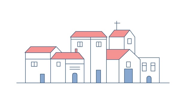 Church Building Architecture Landscape in City Town with Line Outline Design Style vector