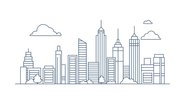 Cityscape Skyscrapers Building Landscape in City Town with Line Outline Design vector