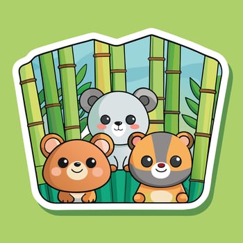 Cartoon three of pandas under the bamboo vector