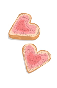 two slices of bread with meat in the shape of a heart vector