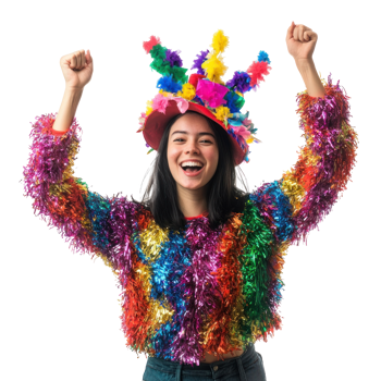 young woman celebrating carnival, standing isolate on transparent background png