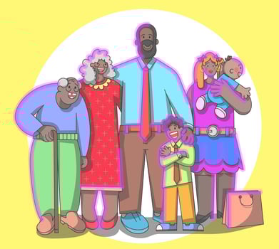 A Joyful Multigenerational Black Family, Celebrating Togetherness and Cultural Diversity vector